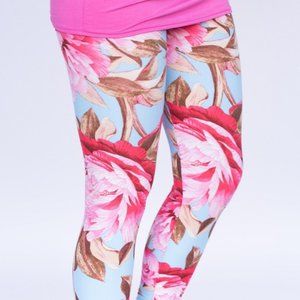 Agnes & Dora Leggings S XL Baby Suede Floribunda Sky Floral Print NWT